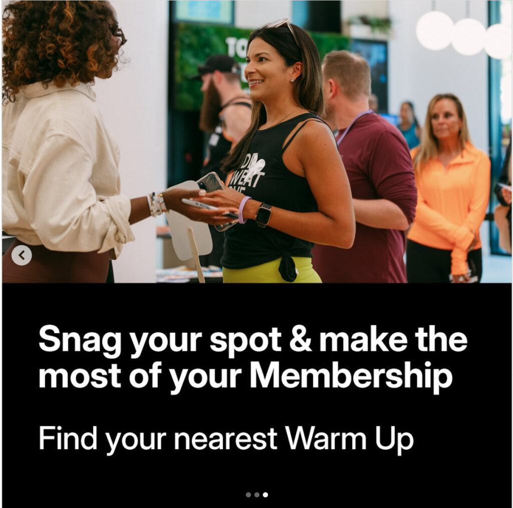Peloton Instagram post announcing new Warm Up events. Image credit Peloton social media.